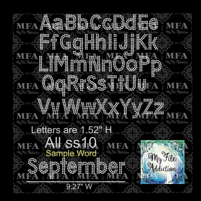 1.52" Arial 2 Rows Upper & Lower Letters Rhinestone Digital Download File - My File Addiction