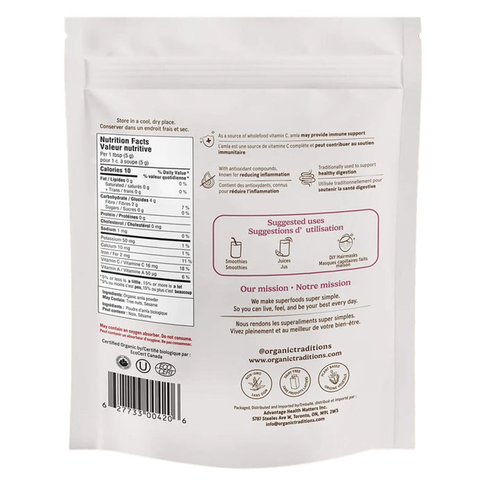 Package Back of Organic Traditions Amla Berry Powder 200g