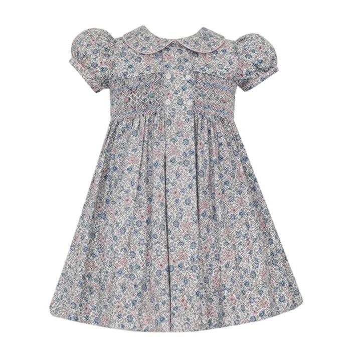 Anavini Florence Pink/Blue Floral Dress w/ Front Pleat