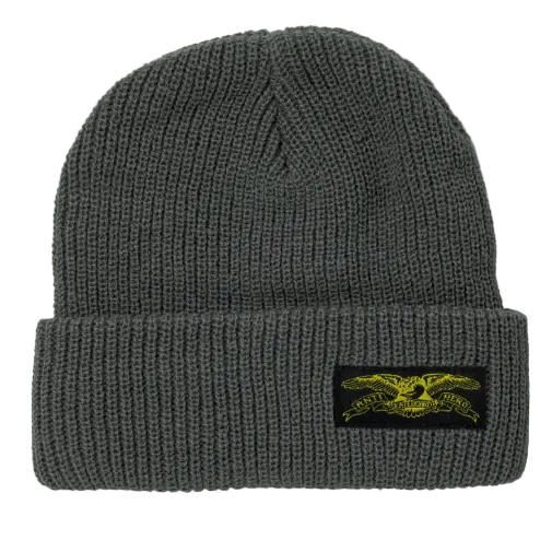 Anti Hero Skateboards Beanie Stock Eagle Label Cuff Charcoal/Yellow