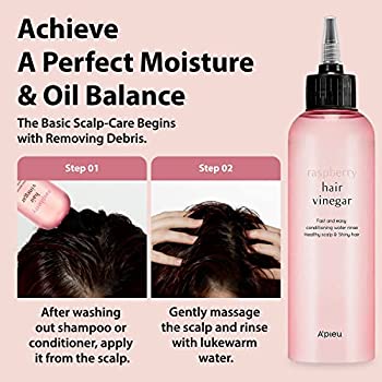 A'PIEU Raspberry Hair Vinegar Fast And Easy Conditioner Water Rinse Healthy Scalp & Shainy Hair معالج الفروة للحكة وموازنة الدهون من ايبيو