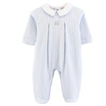 BCC Little Train Jacquard Emb. Footie w/ Point Collar-Blue