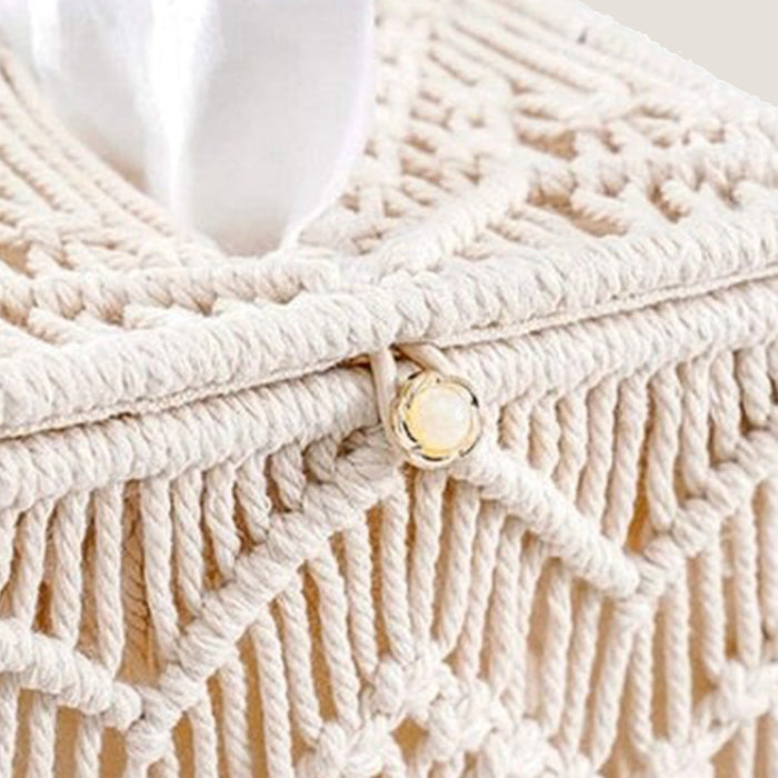 Beige Crochet Tissue Box Holder