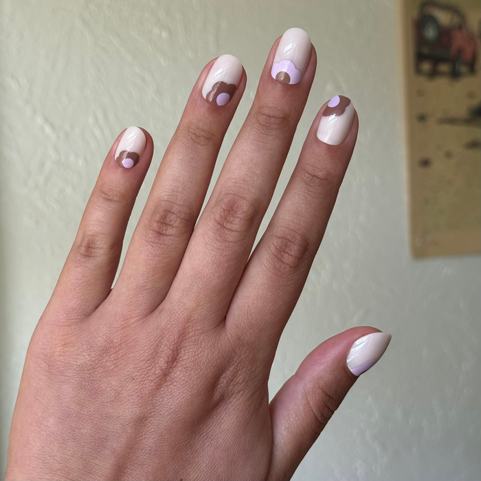 Big Fall Blooms - Press-On | Extra Short | Round neutral milky nails with minimalist floral design for easy at-home mani