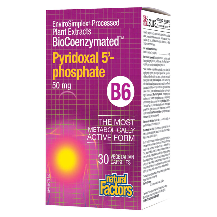 Box of Natural Factors BioCoenzymated B-6 Pyridoxal 5' - Phosphate 50 mg | Optimum Health Vitamins, Canada