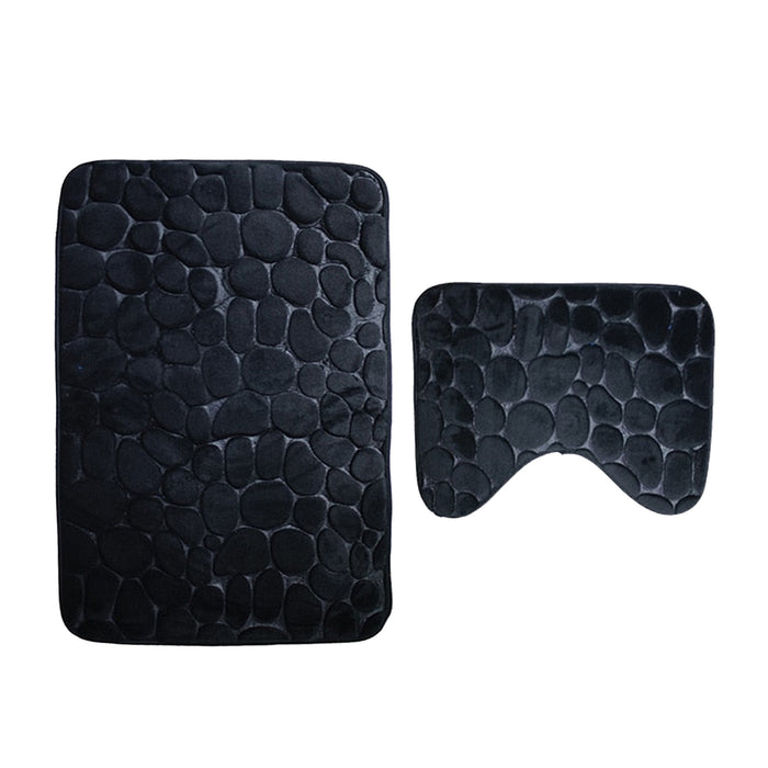 Black Stone Bathroom Bath Mat Set