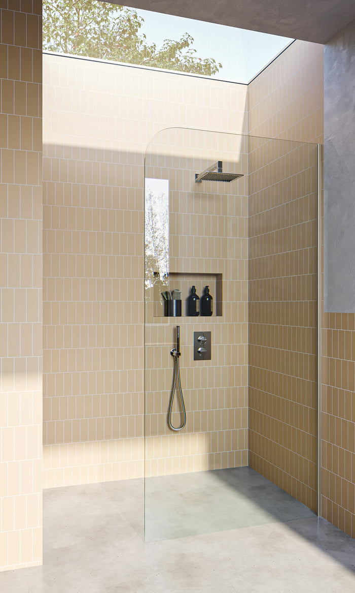 Brushed Nickel Fixed Frameless Shower Screen Radius Corner Fixed Panel with Dry Glaze U Channels - Image 1