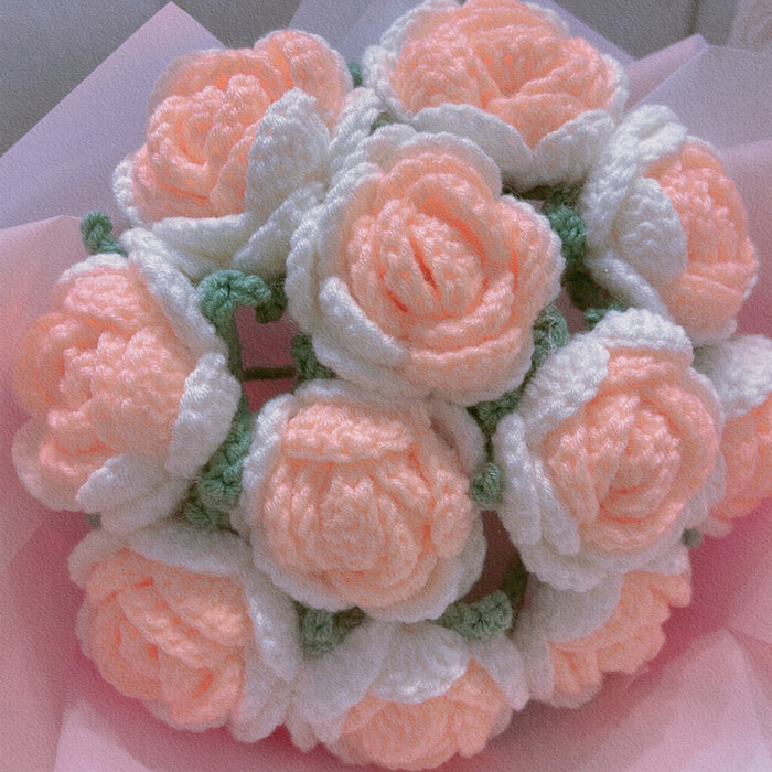 Bulk Luxury Gifts 11" Knitted Rose Crochet Wedding Bouquet Handmade Wholesale
