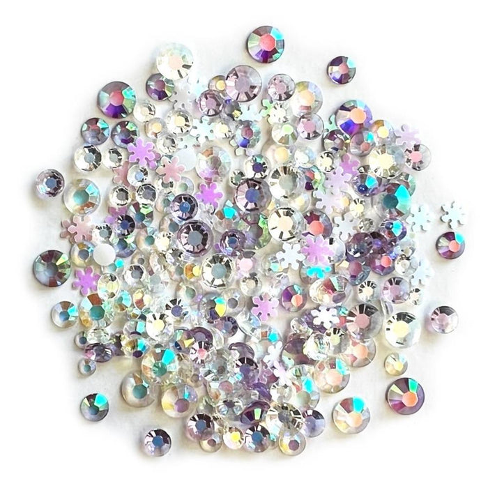 Buttons Galore - Sparkletz Embellishment Pack - 10g - Snowscape. A perfectly coordinated combination of iridescent gemstones, crystal clear flat back drops, dyed to match faceted gemstones and sequins. Available at Embellish Away located in Bowmanville Ontario Canada.