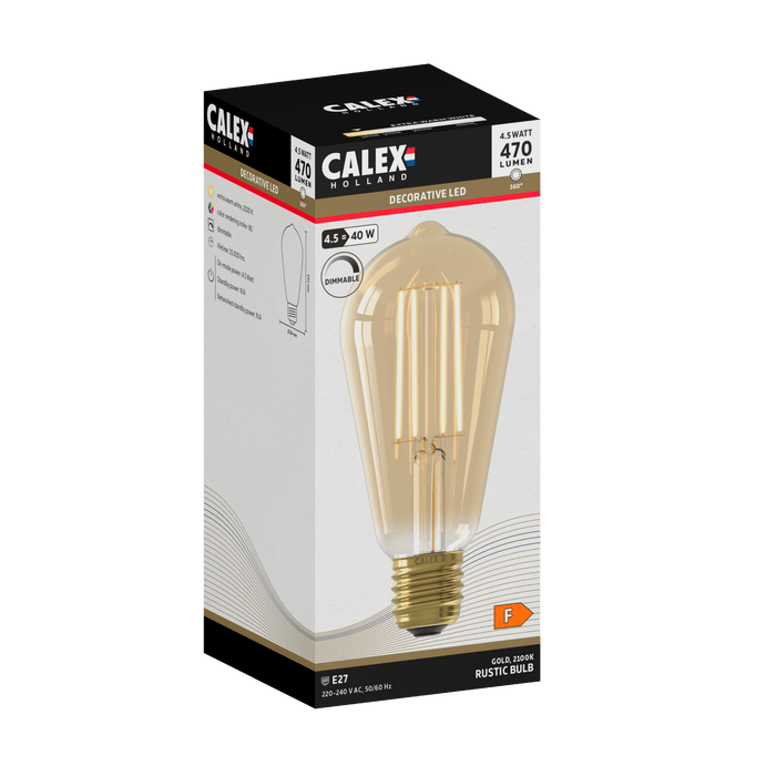 Calex Warm Filament LED Lamp - E27 - ST64 - Gold