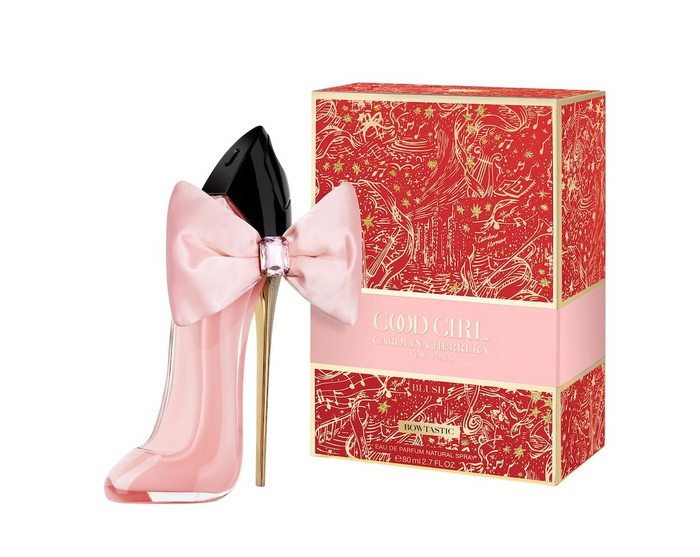 Carolina Herrera Good Girl Blush Bowtastic Eau de Parfum 80ml bottle with pink bow, displayed on a neutral background.