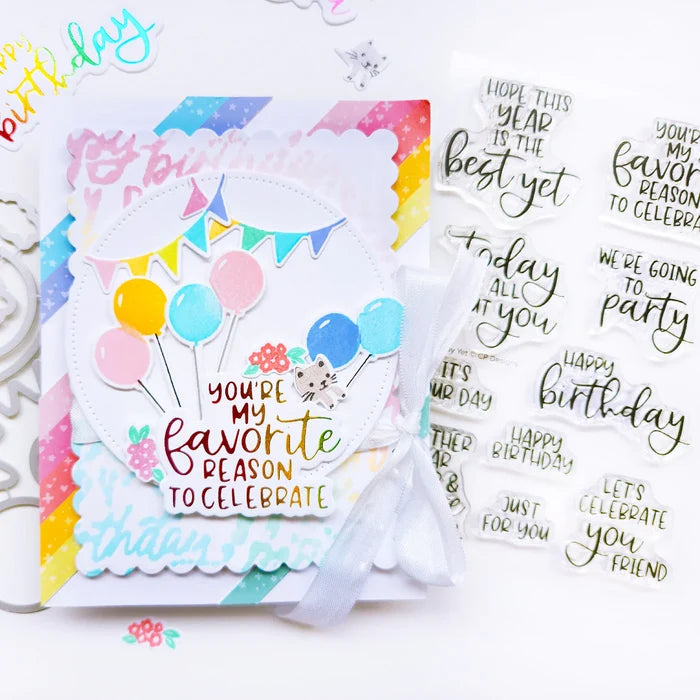 Catherine Pooler - Hot Foil Plates and Dies - Best Birthday Yet. Create birthday cards with hot foiled sentiments with the Best Birthday Yet Hot Foil Plates and Dies. This set of four hot foil sentiments are perfect for bringing the bling to birthday! Available at Embellish Away located in Bowmanville Ontario Canada. Example by Catherine Pooler.
