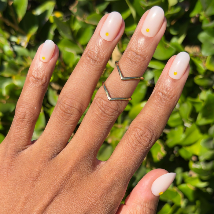 Citrus Studs - Press-On | Short | Round nails with milky neutral base and subtle 3D yellow dot accents for an easy mani