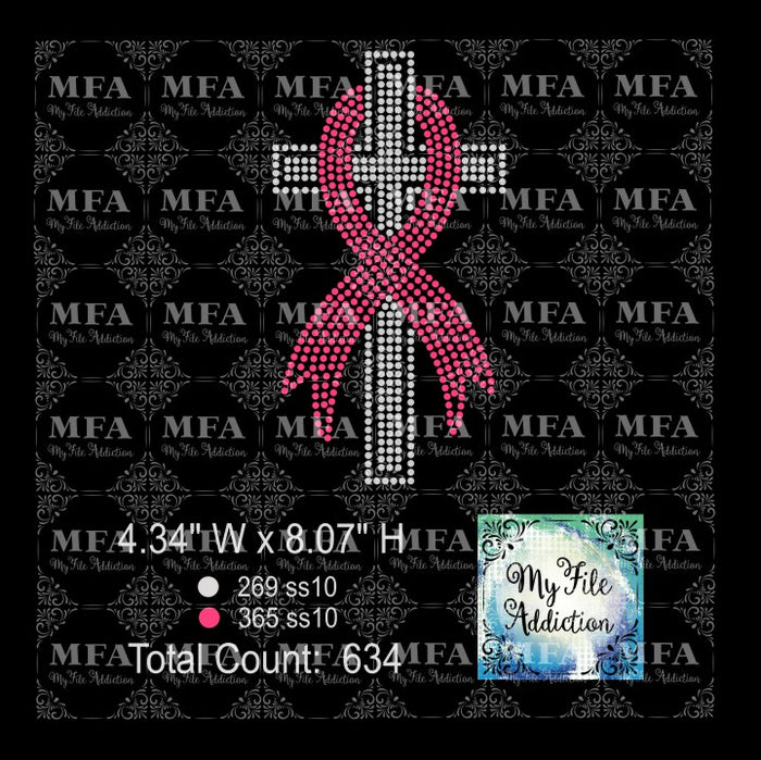 Cross with Ribbon 3 Rhinestone Digital Download File