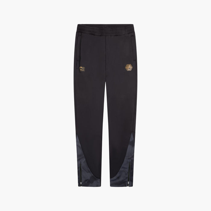 Black pants with a logo on a white background