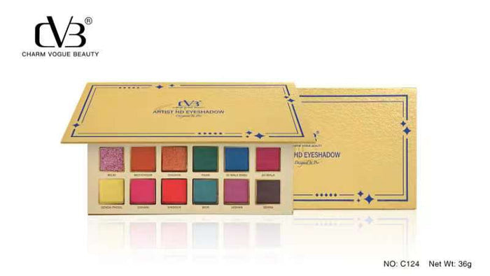 Charm Vogue Beauty eyeshadow palette with colorful shades on a white background