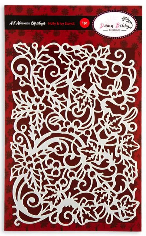 Dawn Bibby - Stencil - Art Nouveau. - Holly & Ivy. Available at Embellish Away located in Bowmanville Ontario Canada.