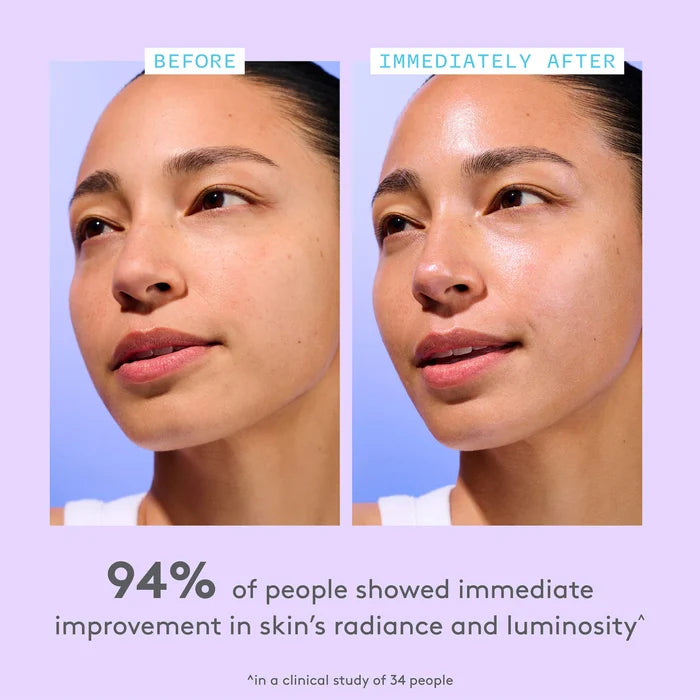 Drunk Elephant Amino Rain™ Glasswater Serum 30ml bottle, clear hydrating serum for luminous skin, in a sleek transparent container