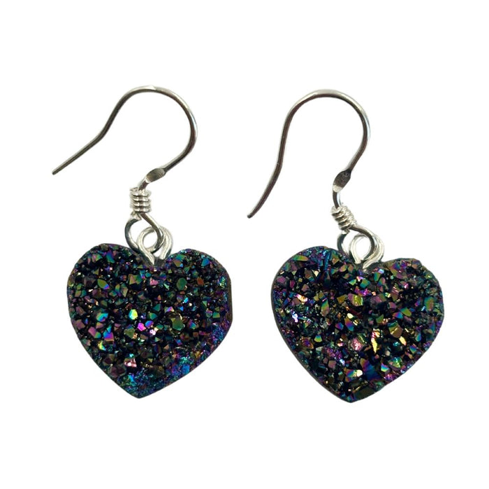 Rainbow Druzy Heart Earrings - 925