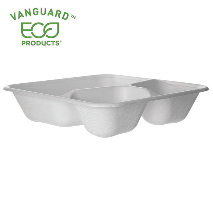 EcoProducts Vanguard™ WorldView™ Compostable Molded Fiber Take-Out Containers (9in | Square | 3-Compartment) | 309-Series | 200/cs