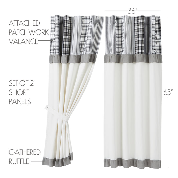 Farmstead Black Patchwork Short Panel Curtains