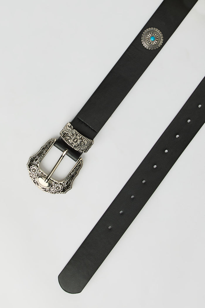 Faux Leather Western Buckle Belt 3.5 cm