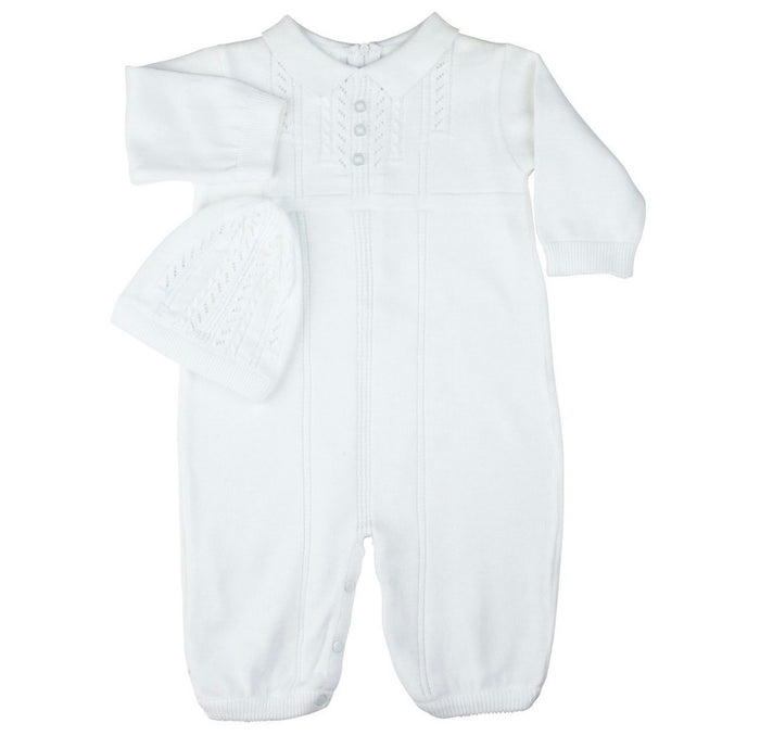 Feltman White Cable Knit Romper/Hat