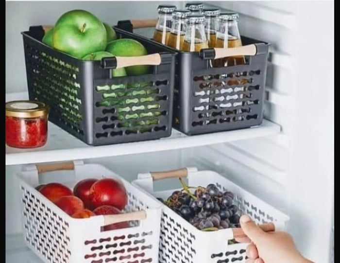 Fridge Organizer Basket with Wooden Handle