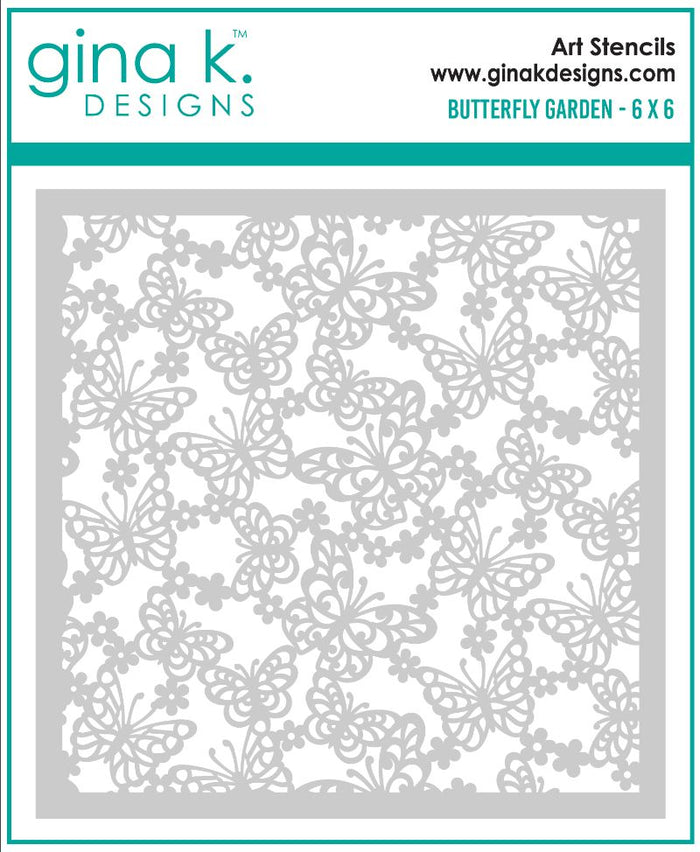 Gina K. Designs - Stencil - Butterfly Garden. Gina K. Designs Art Screens can be used with ink, sprays, pastes, and gels to create beautiful backgrounds and images. Available at Embellish Away located in Bowmanville Ontario Canada.