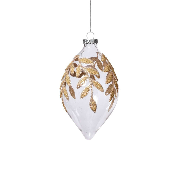 Decorative Christmas ornament with gold leaf pattern on a white background