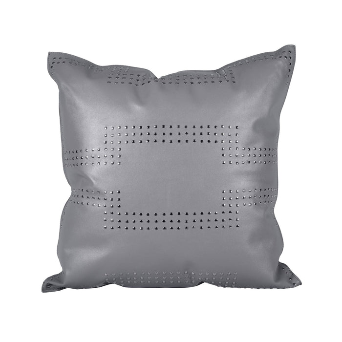 Gray Genuine Leather Geometric Studded Throw Pillow Leather Pillow