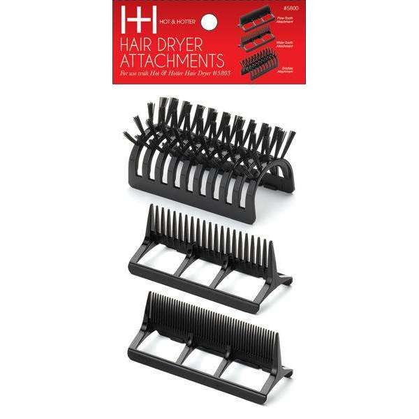 Hot & Hotter Hair Dryer Brush Comb Attachments, 3 Count, Black