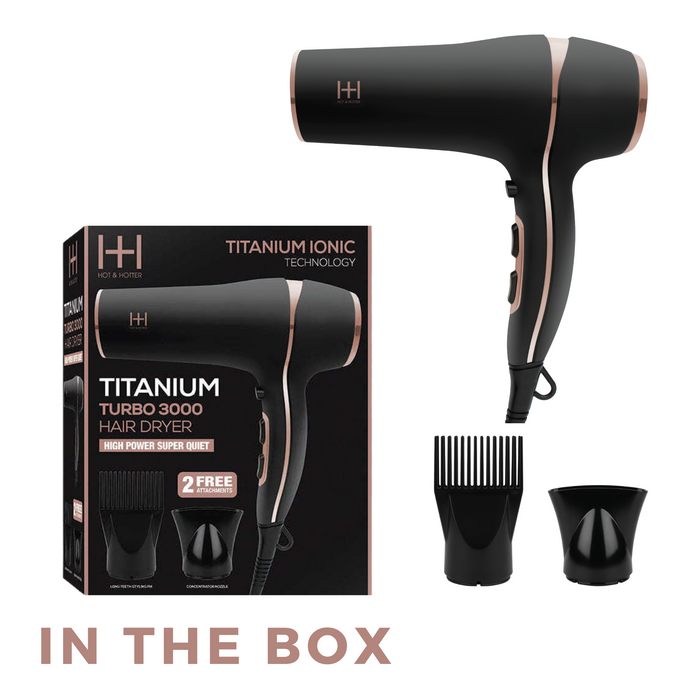 Hot & Hotter Titanium Turbo 3000 Hair Dryer, 1 Count, Black