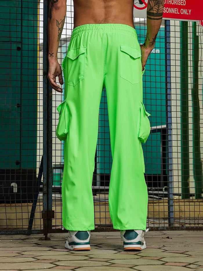 House Of Koala Baggy Fit Neon Green Parachute Cargo Trousers