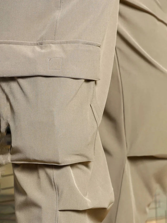 House Of Koala Beige Baggy Fit 6-Pocket Parachute Cargo Trousers