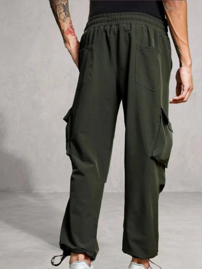 House Of Koala Olive Baggy Fit Parachute Cargo Trousers