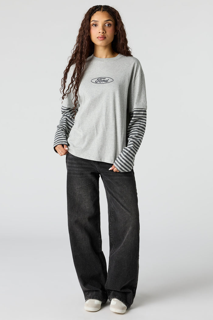 Luxe Heavy Cotton Ford Embroidered Layered Top