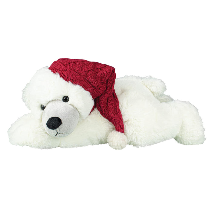 Lying White Teddy With Red Hat