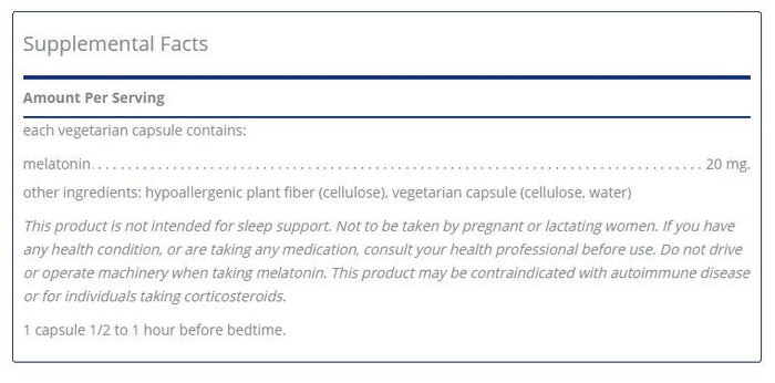Melatonin 20mg 180 capsules by Pure Encapsulations