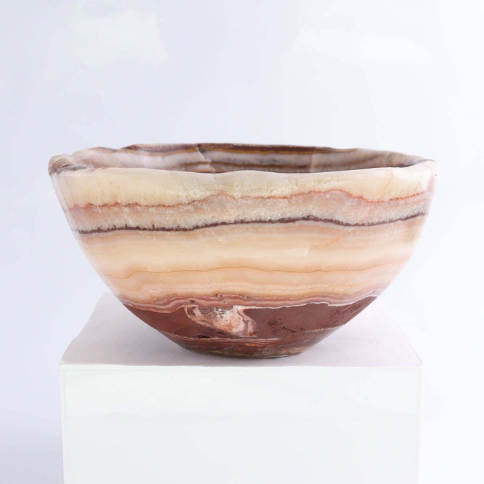 Mexican Onyx/Calcite Bowl 10" showcasing warm amber tones and natural banding, ideal for any decor.