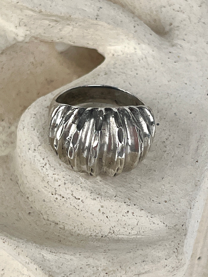 Modernist Sterling Textured Dome Ring, 2 Sizes