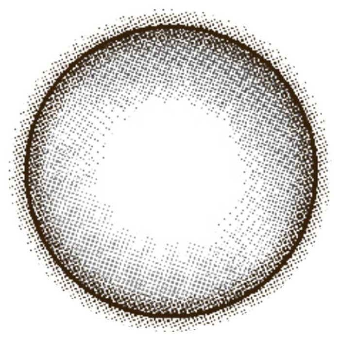 A circular, donut-shaped halftone ring with a thick textured outline and transparent center—resembling Molak 1-Day Dollish Grey (10pk) contact lens by Molak—set on a white background.