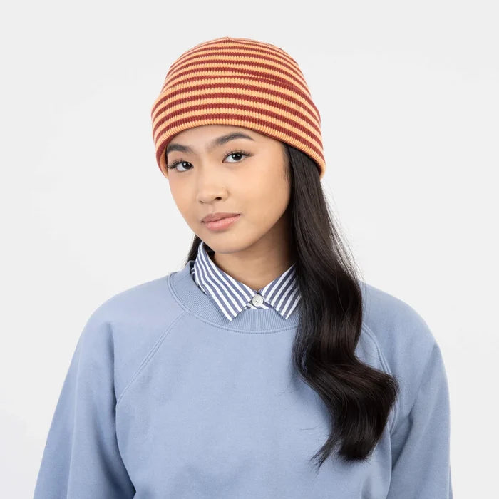 Peach Wine Red Simple Stripe Knit Beanie