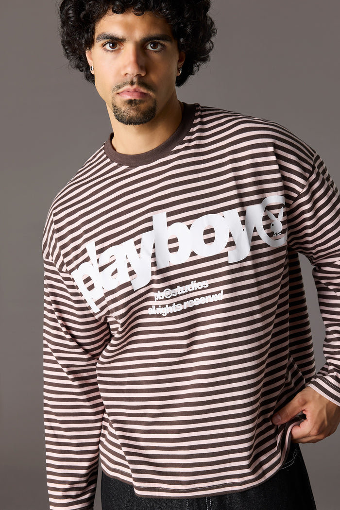 Playboy Striped Boxy Long Sleeve Top