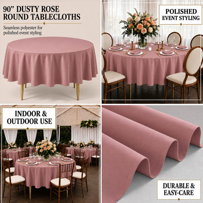 Dusty rose reusable polyester round tablecloth for elegant dining.