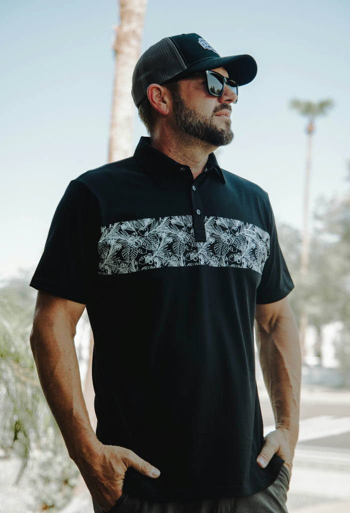 Premium Polo - White Floral/Black