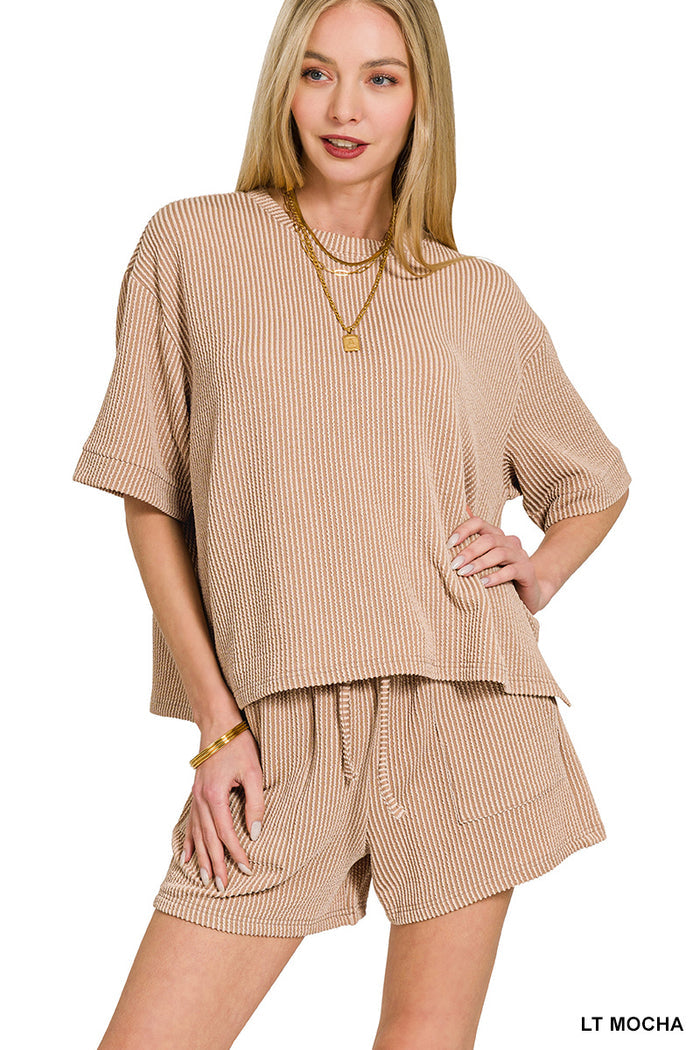 Ribbed Short Set-Mocha