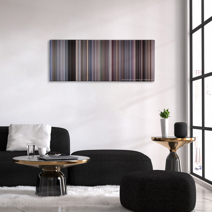 RoboCop color palette canvas above a black sofa with a gold-topped table