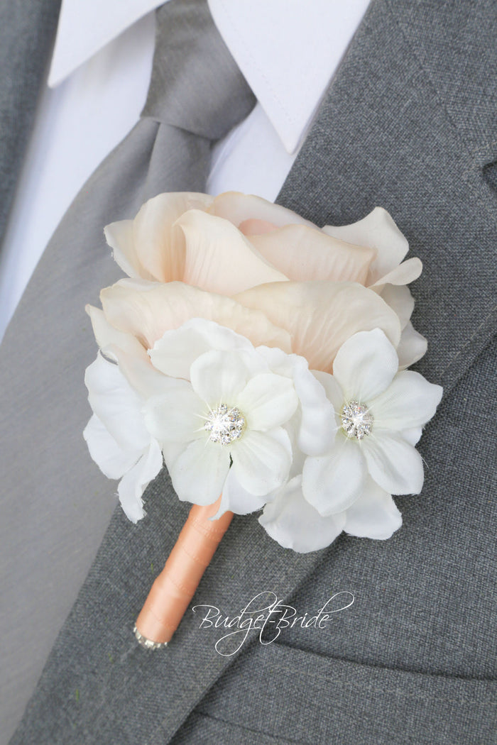 Silk Wedding Bouquet in Blue and Peach - $39.50 | Farah Collection