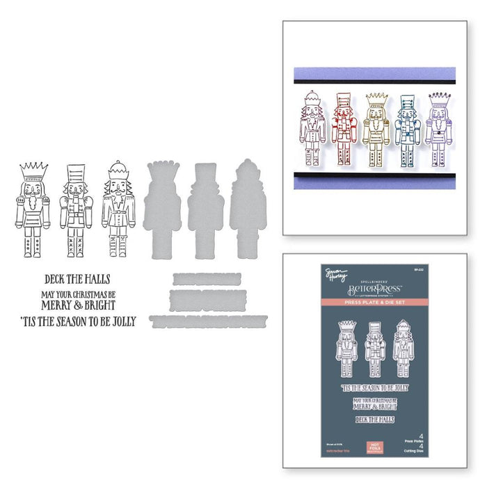 Spellbinders - Press Plate & Die Set By Simon Hurley - Nutcracker Trio. With four press plates and four dies, this set is perfect for creating a nutcracker army! Available at Embellish Away located in Bowmanville Ontario Canada.